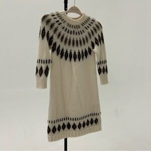 Cream Nordic Patterned Ribbed Sweater Dress